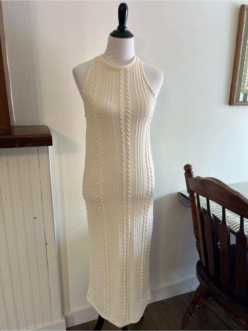 Zara Cream Cable-Knit Sleeveless Maxi Dress